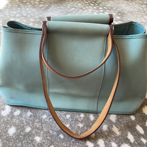 Hermes Handbags - Hermès Light Blue Cabag Elan Toile and Leather Bag